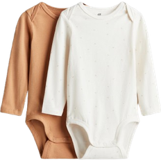 H&M Super Soft Cotton Envelope-Neck Bodysuits - Beige/Cherries (1269604001)