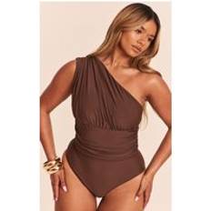 PrettyLittleThing One Shoulder Ruched Swimsuit - Chocolate