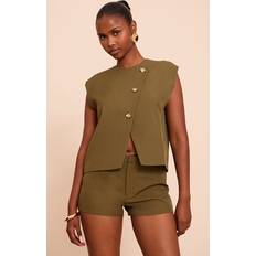 PrettyLittleThing Gold Trim Oversized Waistcoat - Green