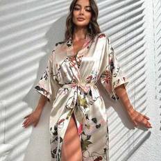 Florals Robes Shein Women Loose Floral Print Long Robe Casual 3/4 Sleeve Bathrobe