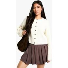 Boohoo Cardigans boohoo Womens Crew Neck Soft Knit Micro Cardigan - Tan