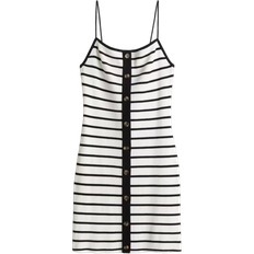 H&M Button Front Rib Knit Dress - White/Black Striped