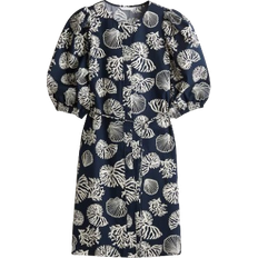 H&M Dress with Puff Sleeves - Navy Blue/White