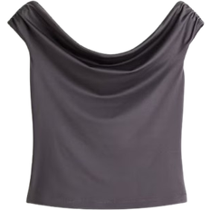 H&M Draped Off-The-Shoulder Top - Dark Grey