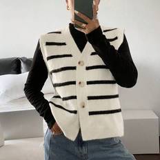 Stripes - Women Vests Shein Women Casual Striped Knit Vest Spring Summer - White Border