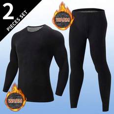 Black - Men Base Layer Sets Shein Autumn Thermal Underwear Set Set - Men's