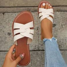 Slides Shein H Style Women Sandals Flat Embossed - Black/Beige/Brown