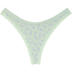 PINK Seamless High Leg Thong Panty - Green Wildrose Print