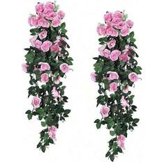 Shein 2Pcs Rose Vine Faux Flowers Pink Artificial Plant