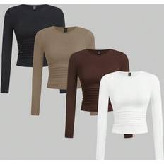 Multicoloured - Women T-shirts Shein Multi-Color Knitted Women's Round Neck T-Shirt