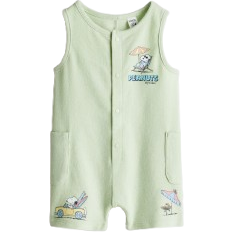 0-1M Playsuits Barnkläder H&M Terry Romper Suit - Light Green/Snoopy (1286684001)