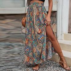 Paisley Skirts Shein Paisley Print Side Slit Skirt Maxi Vacation Beach Outfits - Women
