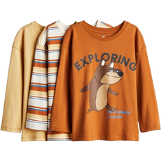 H&M Pojke 3-Pack Tröja I Bomull - Mörkorange/Randig
