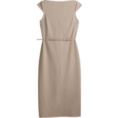 H&M Belted Cap Sleeved Dress - Beige