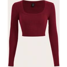 Shein Autumn And Winter Slim Fit Long Sleeves Crop Top - Red