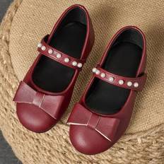 Red Ballerinas Children's Shoes Shein Burgundy Girls Leather Shoes Round Toe - Soft Leather