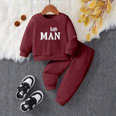 6-9M - Boys Other Sets Shein Baby Boys Little Man Graphic Print Neck Hoodie Set