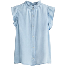 Denim - Women Blouses H&M Frill-Trimmed Denim Blouse - Light Denim Blue