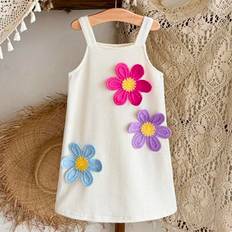 Shein Girls Casual Crochet Floral Embroidery Sleeveless Hollow Out Knitted Summer Dress - Hollow Out