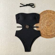 Shein Summer Hollow-Out Solid Color Detachable Strap Metal Swimsuit