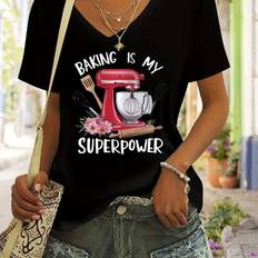 Temu Baking Is My Graphic V-Neck T-shirt - Red Blender