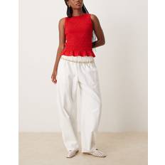 Abercrombie & Fitch Trousers Abercrombie & Fitch Tie Waist Barrel Leg Pull On Trousers White