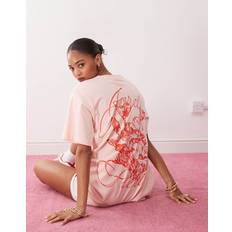 Florals T-shirts Monki Oversized T-Shirt With Orange Flower Graphic - Light Pink