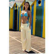 Public Desire Kaiia Slogan Wide Leg Joggers - Lemon