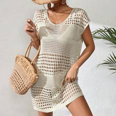 Shein Solid Color Hollow Out Knit Cover-Up Dress