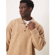 Oversize Polo Shirts ASOS DESIGN Beige Strikket Oversized Polostil Med Tekstur Firkantet Pasform - Neutral