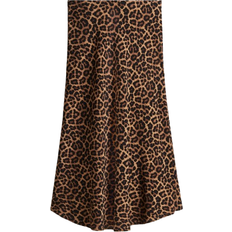 H&M Flared Slip Skirt - Dark Beige/Leopard Print