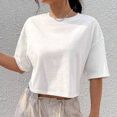 Shein Crop T-Shirt Mit Einfarbig Drop Shoulder