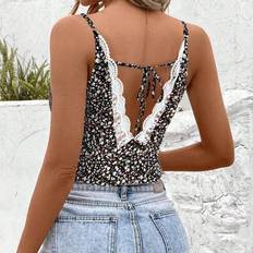 Shein French Style Ditsy Floral Lace Up Cami Top