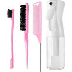 Shein 4pcs Hair Comb Set, Including 1pc Edge Brush, 1pc Hair Brush, 1pc Rat Tail Comb, And 1pc Spray Bottle, Hair Smoothing Comb Set