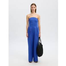 Tencel Clothing Selected Linen Blend Jumpsuit Femme Bandeau Neck - Blue