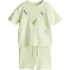 H&M Baby 2-delat Strukturstickat Bomullsset - Ljusgrön/Dinosaurier