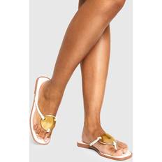 Slippers & Sandals boohoo Metal Trim Detail Flat Sandals - White