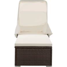 Sun Lounger with Canopy and Cushion Poly Rattan Brown