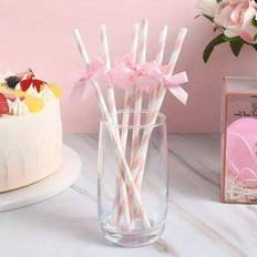 Blue Straws Shein 6pcs Bowknot Stripe Paper Straws