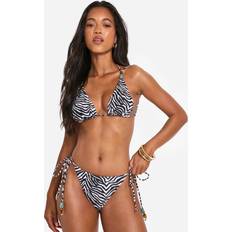 Zebra Bikinis boohoo Zebra Stone Trim Triangle Bikini Top - Black