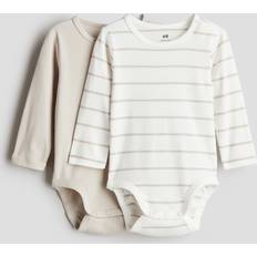 Stripes Bodysuits Children's Clothing H&M Baby Long Sleeved Bodysuit - Beige/White