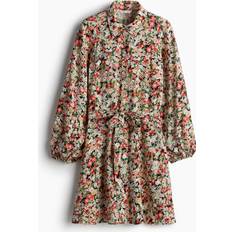 H&M Floral Balloon Sleeved Shirt Dress - Light Pink