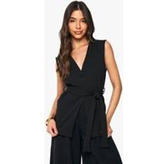 Women Vests boohoo Sleeveles Tie Waist Waistcoat - Black