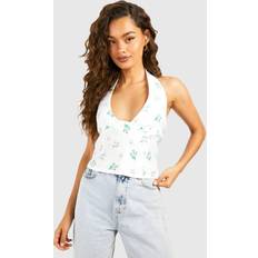 Florals Corsets boohoo Ditsy Floral Bengaline Halterneck Corset - White