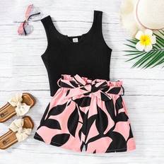 Shein Tween Girl Casual Knit Tank Top Floral Printed Shorts Set - Holiday