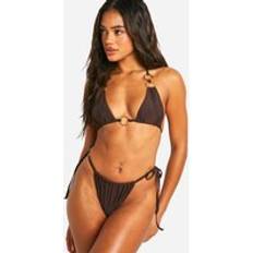 Brown Bikini Sets boohoo O-Ring Detail Triangle Bikini Top Tanga Tie Set - Brown