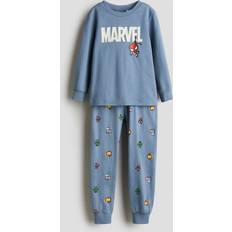 Boys Night Garments H&M Boys Light Dusty Blue Marvel Printed Cotton Jersey Pyjamas