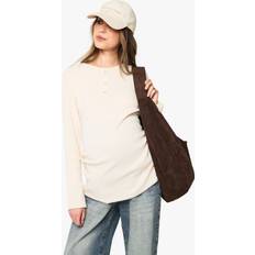 Womens Maternity Popper Front Brushed Rib Top 10 Cream