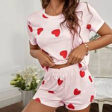 Shein Heart Print Tee Shorts Pyjama Set