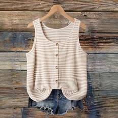 Shein Plus Size Women Apricot Striped Button Sleeveless Camisole - Holiday